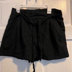 Black Paper Bag Linen Shorts
